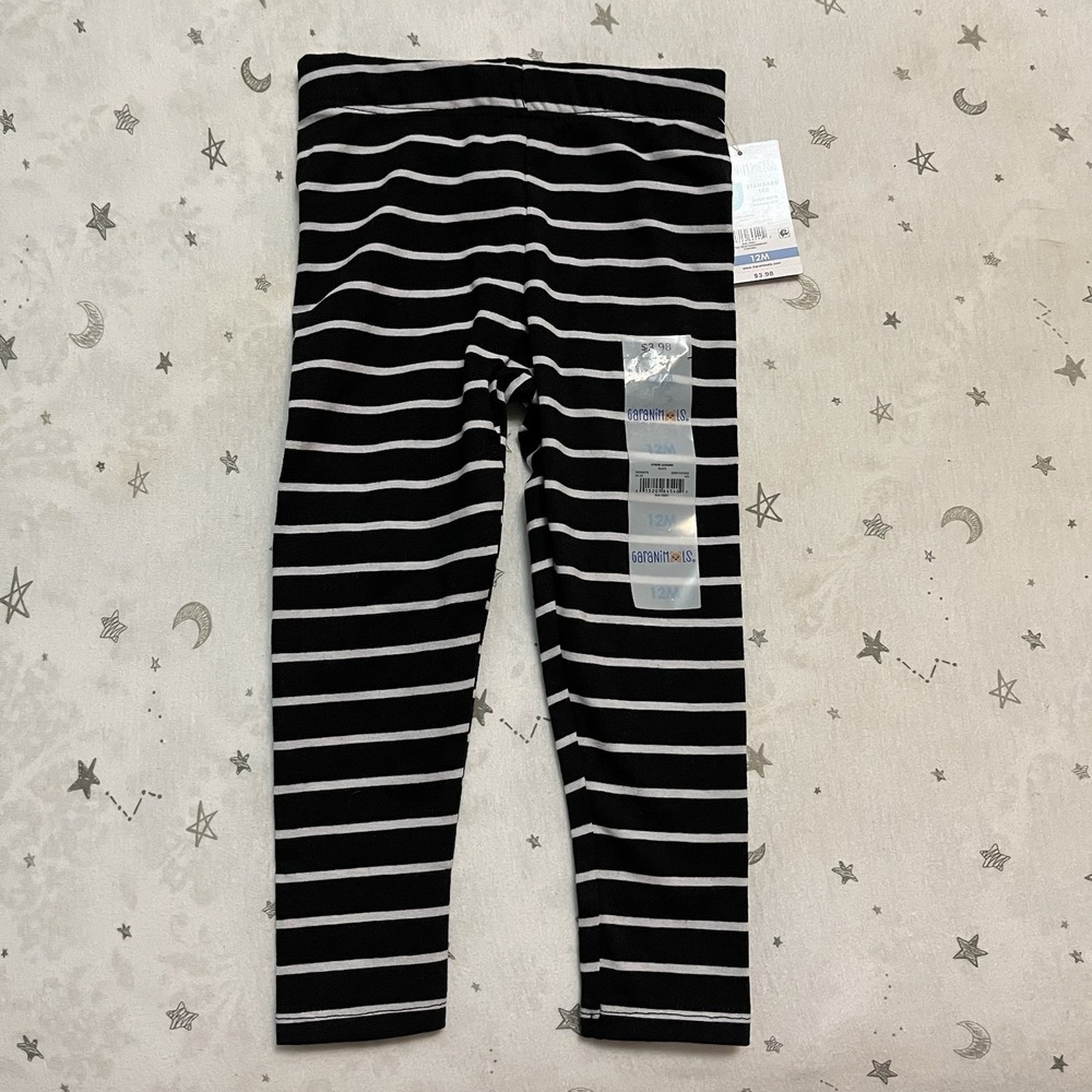 Garanimals 12 Mon Black And White Stripes Pull On Pants NWT